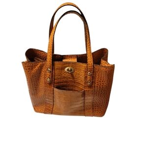 Euc Patricia Nash Brown Crocodile-Embossed Tote Bag.